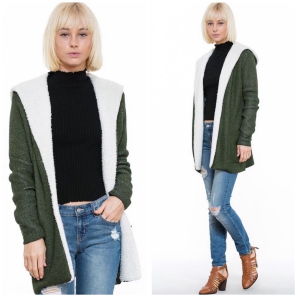 OLIVE SHERPA COAT - Picture 1 of 8